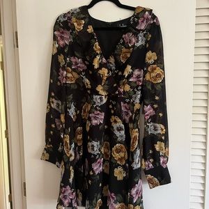 Lulus long sleeve black sheer wedding guest dress